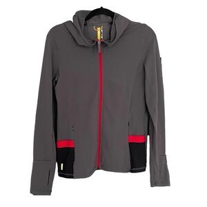 LOLE Women’s Zip Front Jacket Hood Grey Red Black M